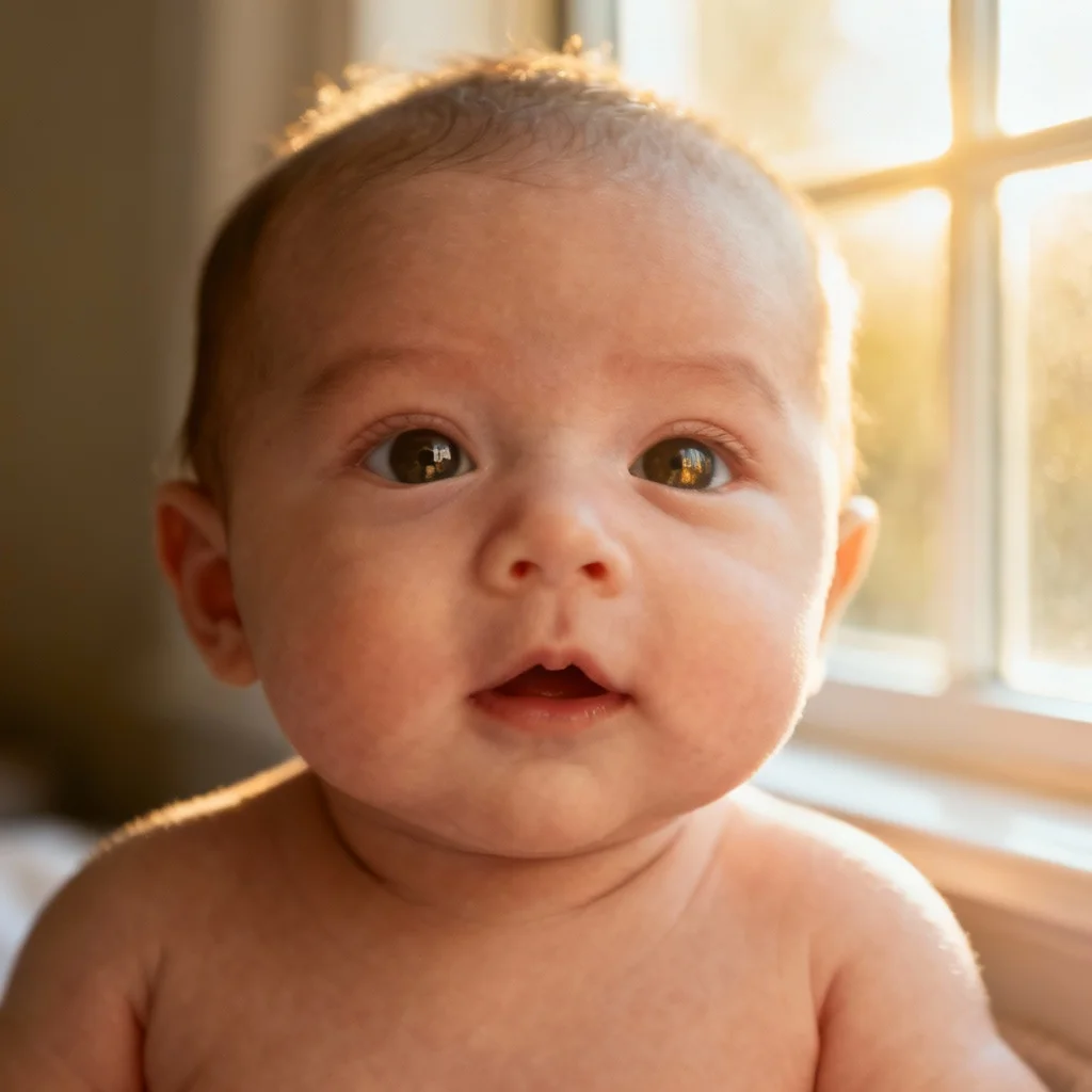 Alert awake newborn baby with eyes open showing personality for photos