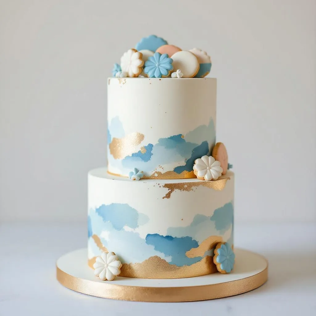 Blue & Gold Cookie-Topped Watercolor Artisanal Touch