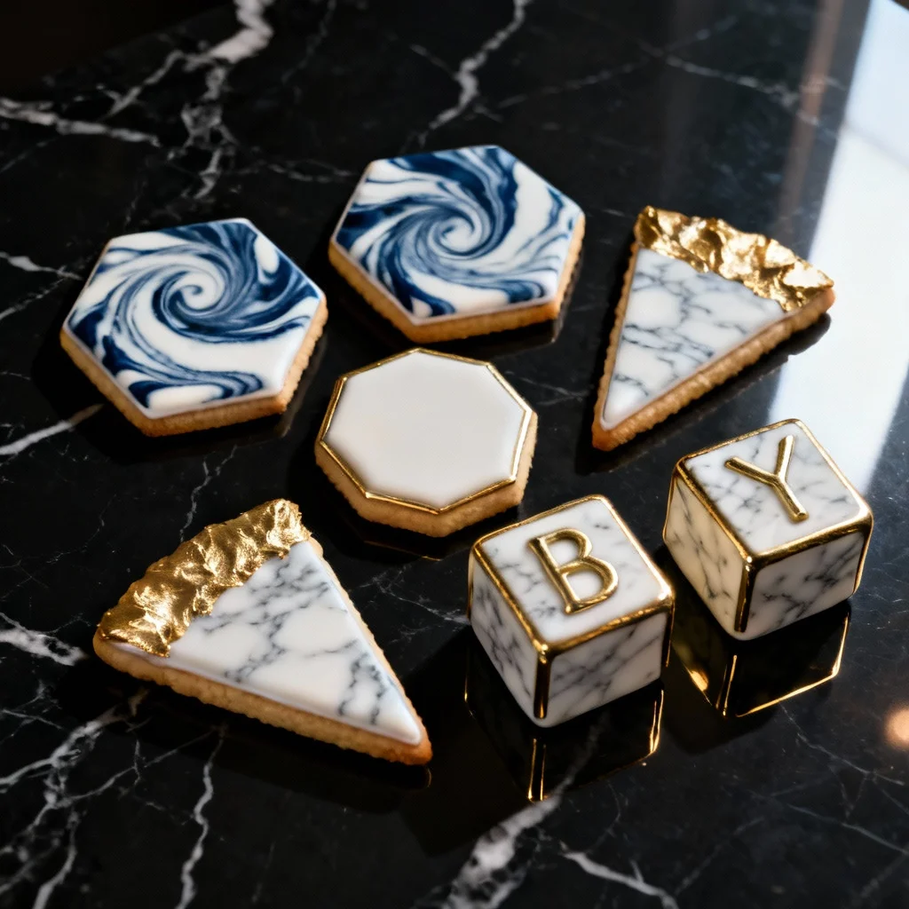 Blue Marble and Gold Geometric Set