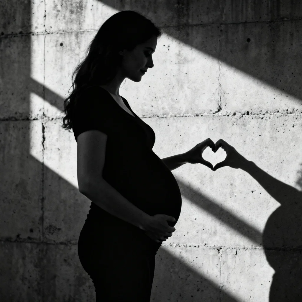 Creative shadow play maternity photo with pregnant woman's silhouette on wall