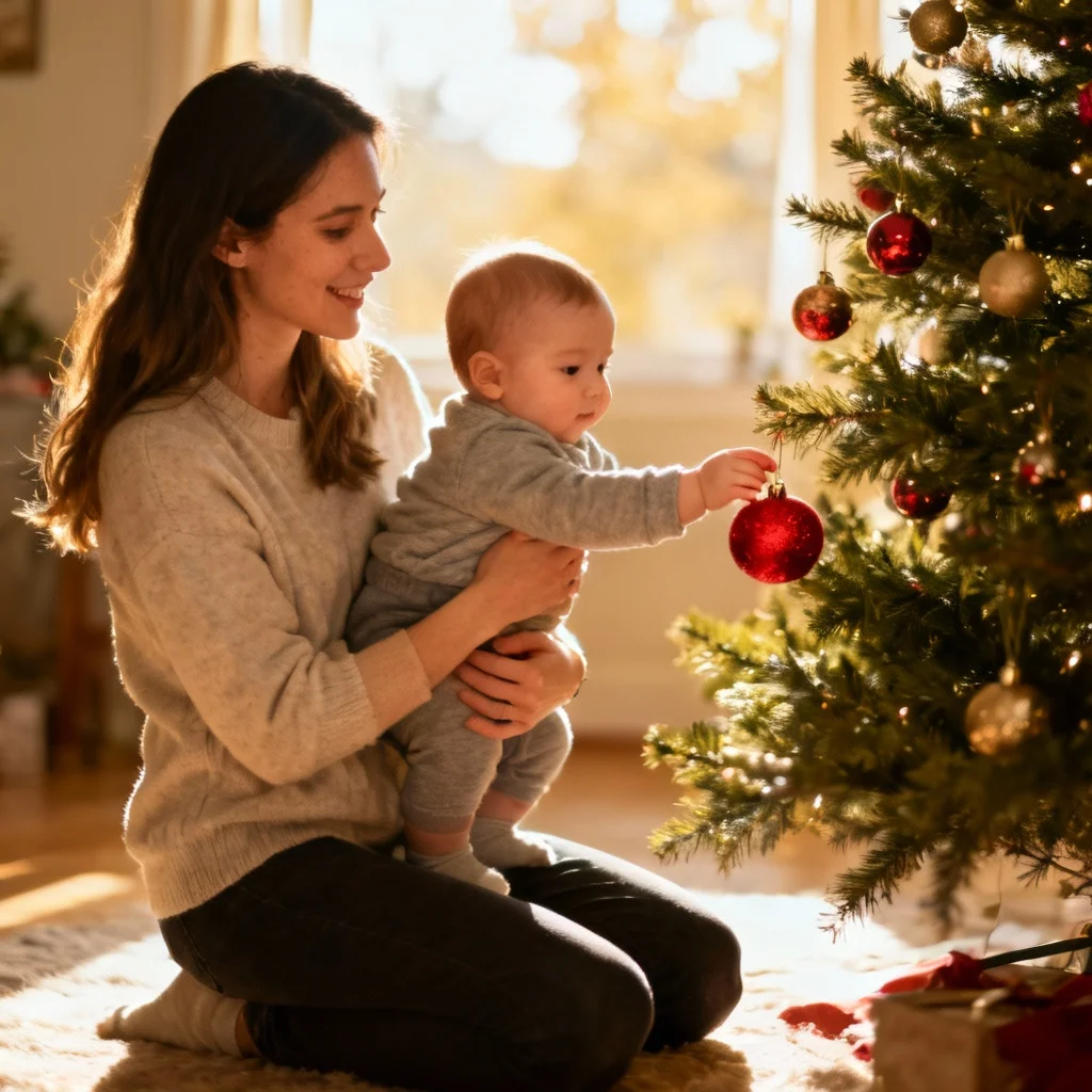 Decorating Together Christmas Photo idea For Baby