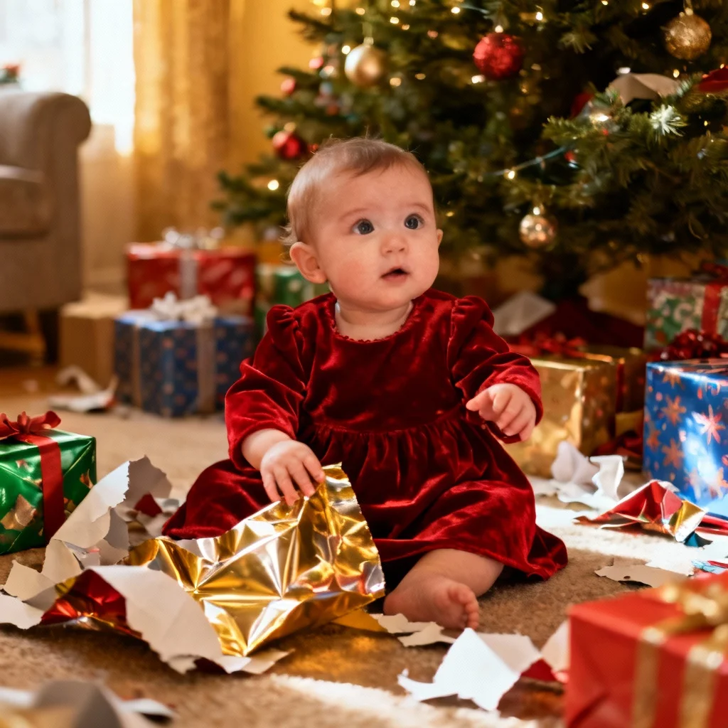 First Christmas Morning Christmas Photo Idea for Baby
