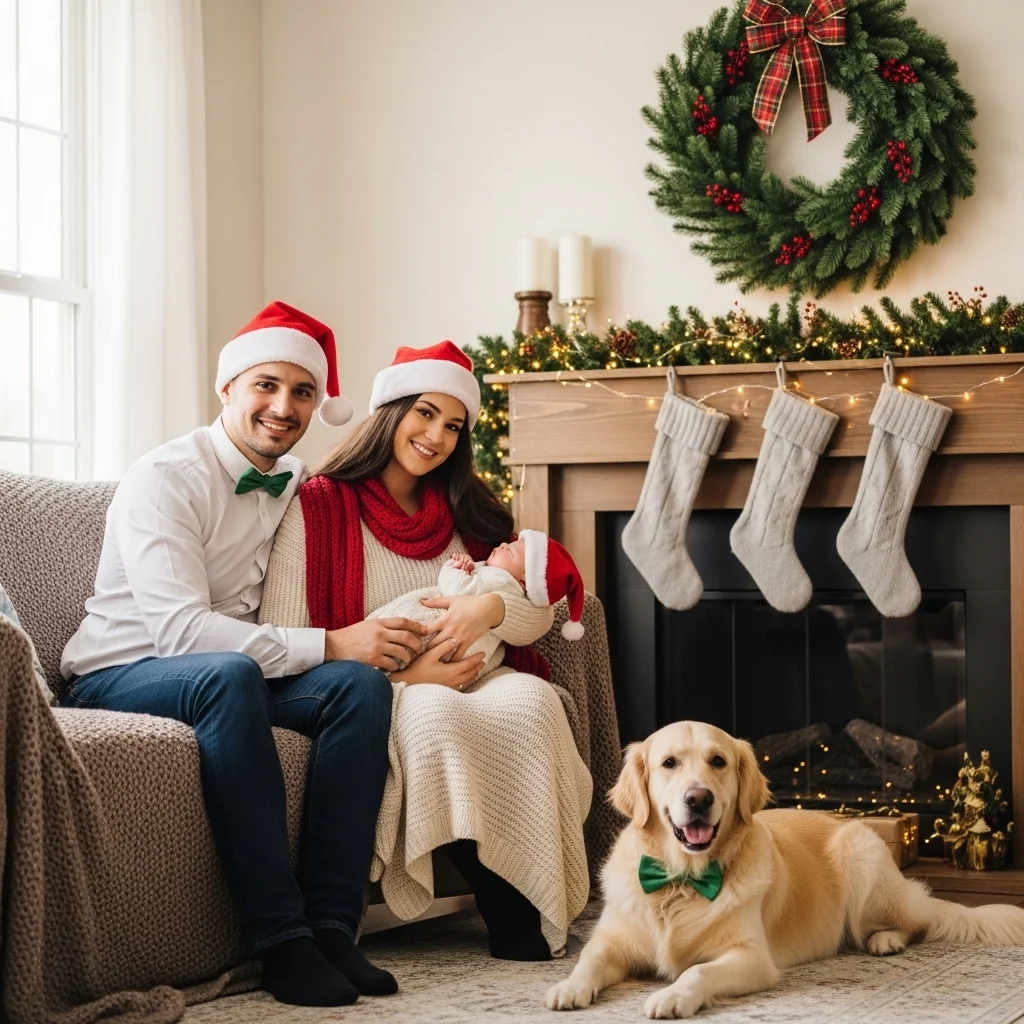 Furry Family Christmas Card Photo Idea for Baby