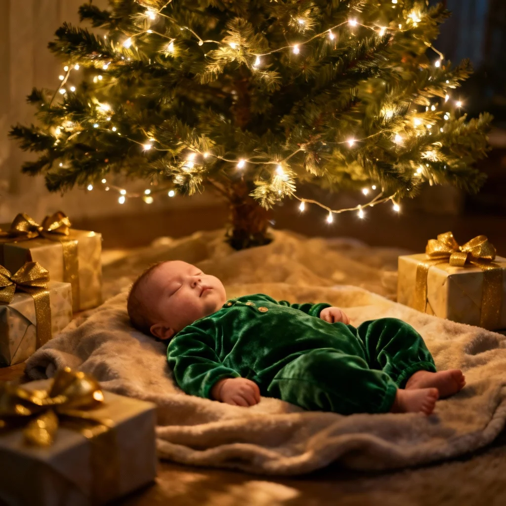 Napping Under the Tree Christmas Photo Idea For Baby