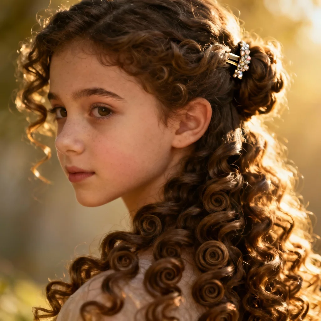 Natural Curly Hair in Half-Up Style Hairstyle for little girls