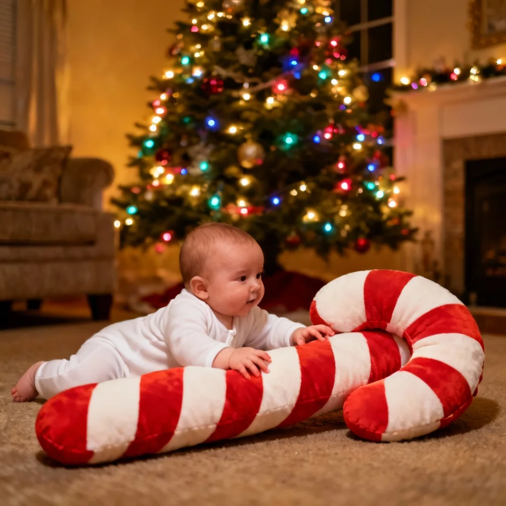 Oversized Candy Cane Snuggle Christmas Photo Idea for Baby