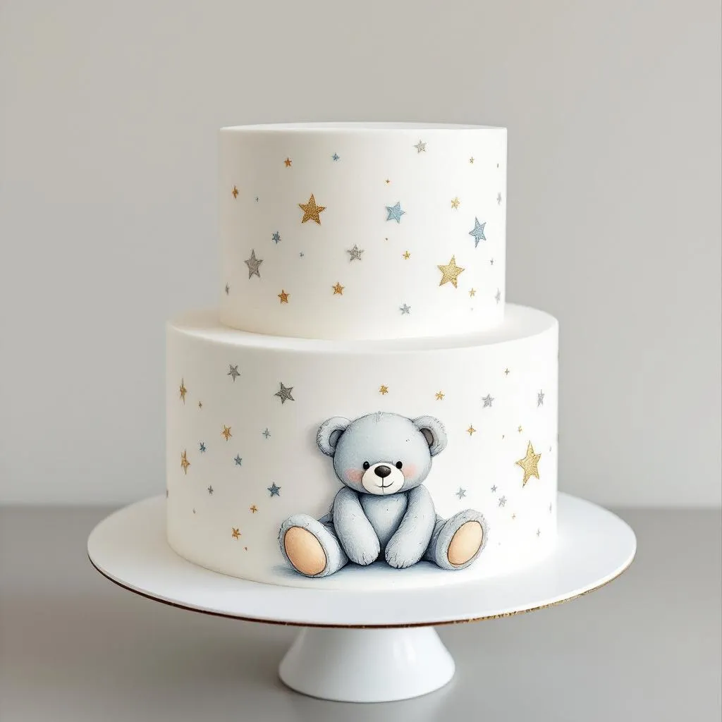 Painted Teddy & Stars Artistic Hand-Painted Design baby shower cake