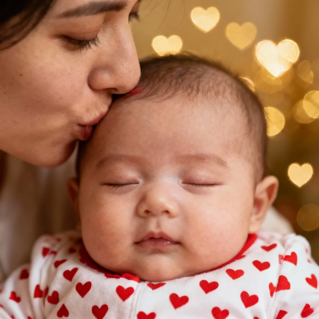 Parent and baby sharing tender moment on first Valentine's Day