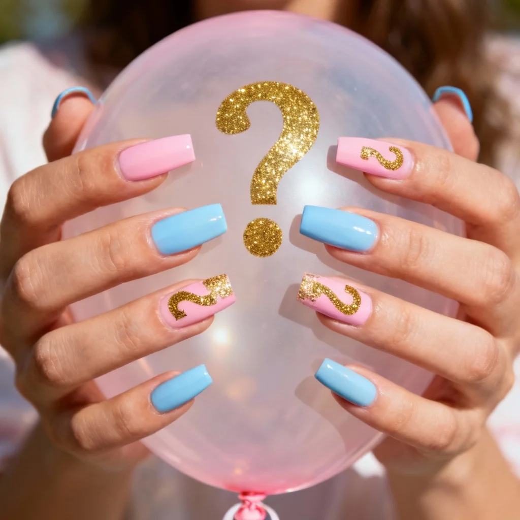 Question mark gender reveal nails for moms who don't know baby's gender yet