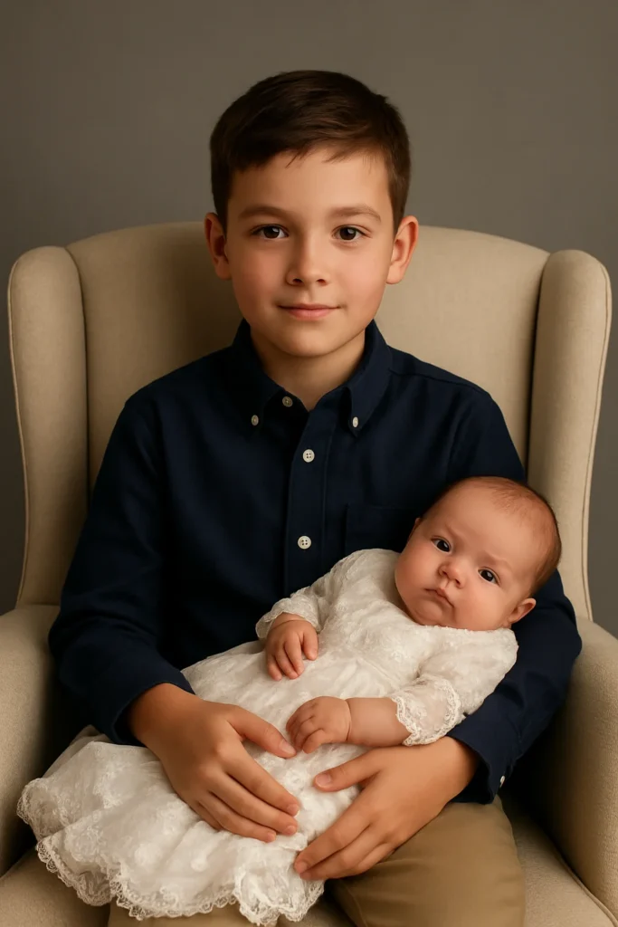 Sibling Newborn Photo Ideas - Traditional Seated Portrait