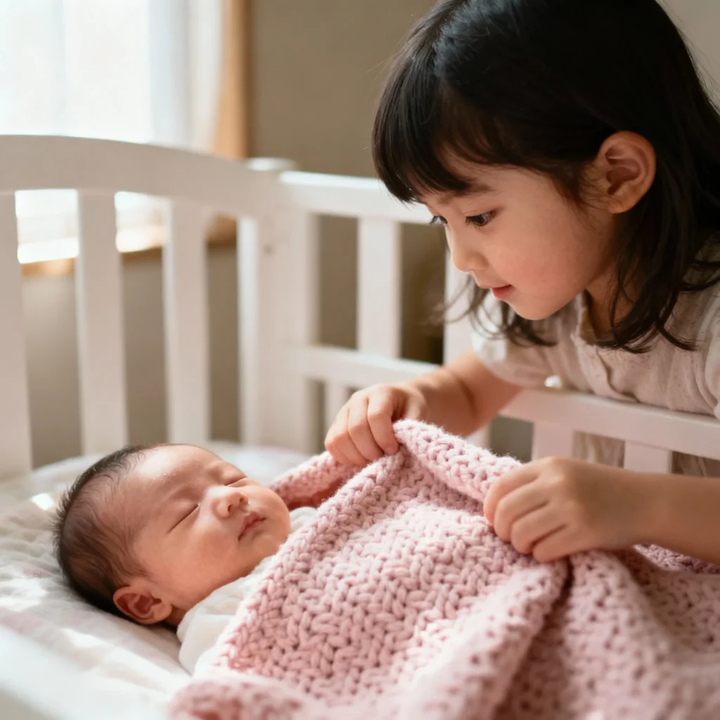 Sibling Newborn Photo Ideas - Tucking Baby In