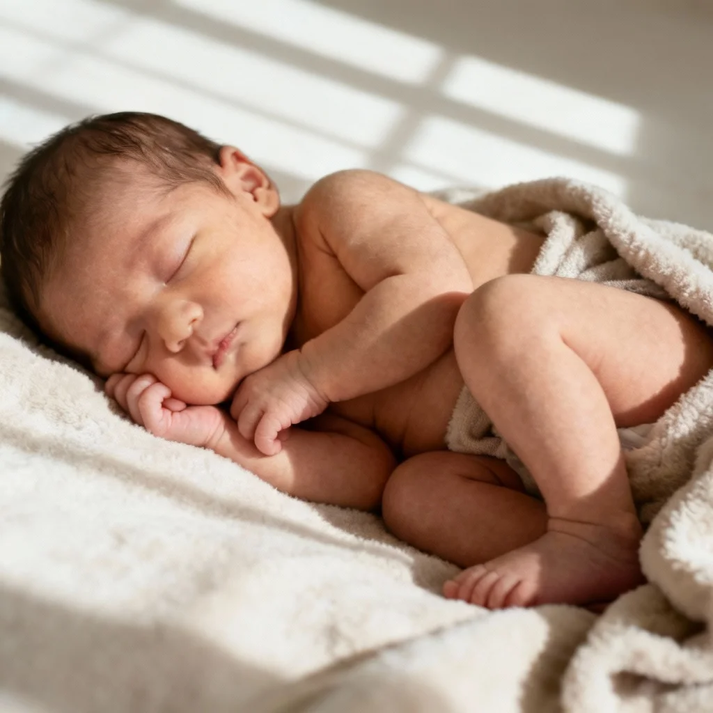 Side lying fetal position newborn pose safe for DIY photography at home