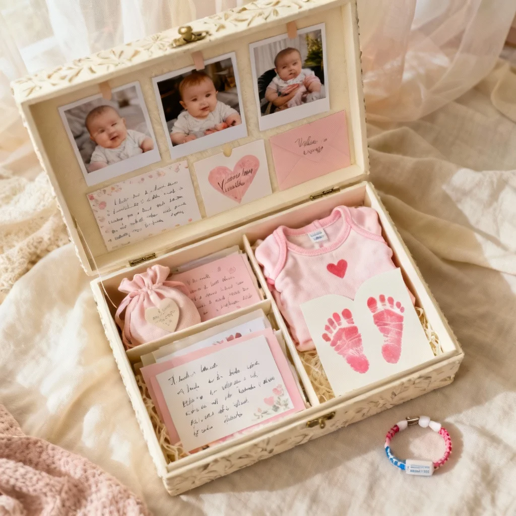 Valentine's Day memory box with baby's first holiday keepsakes