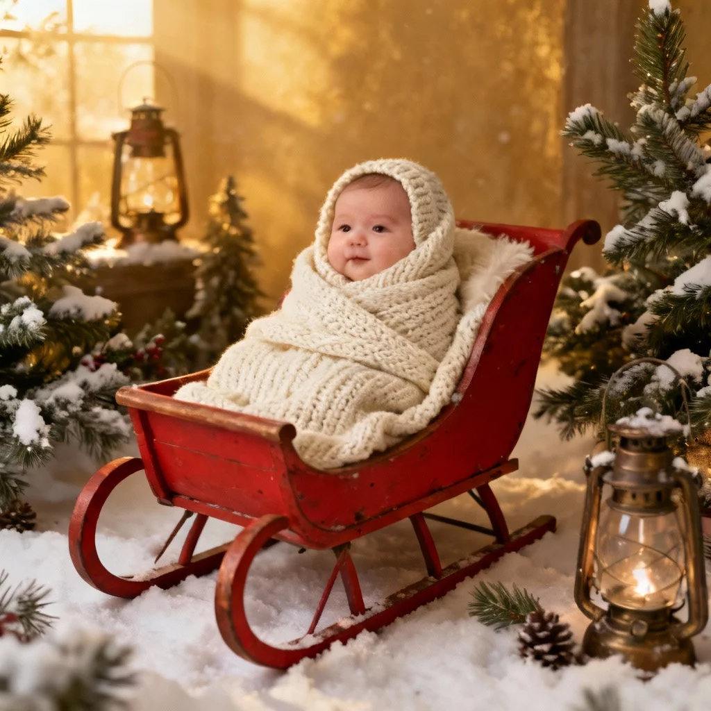 Vintage Sleigh Ride Christmas Photo Idea for baby