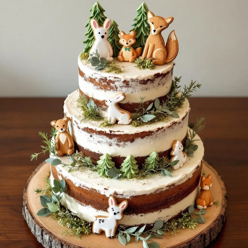 Whimsical Woodland Three-Tier Naked Cake