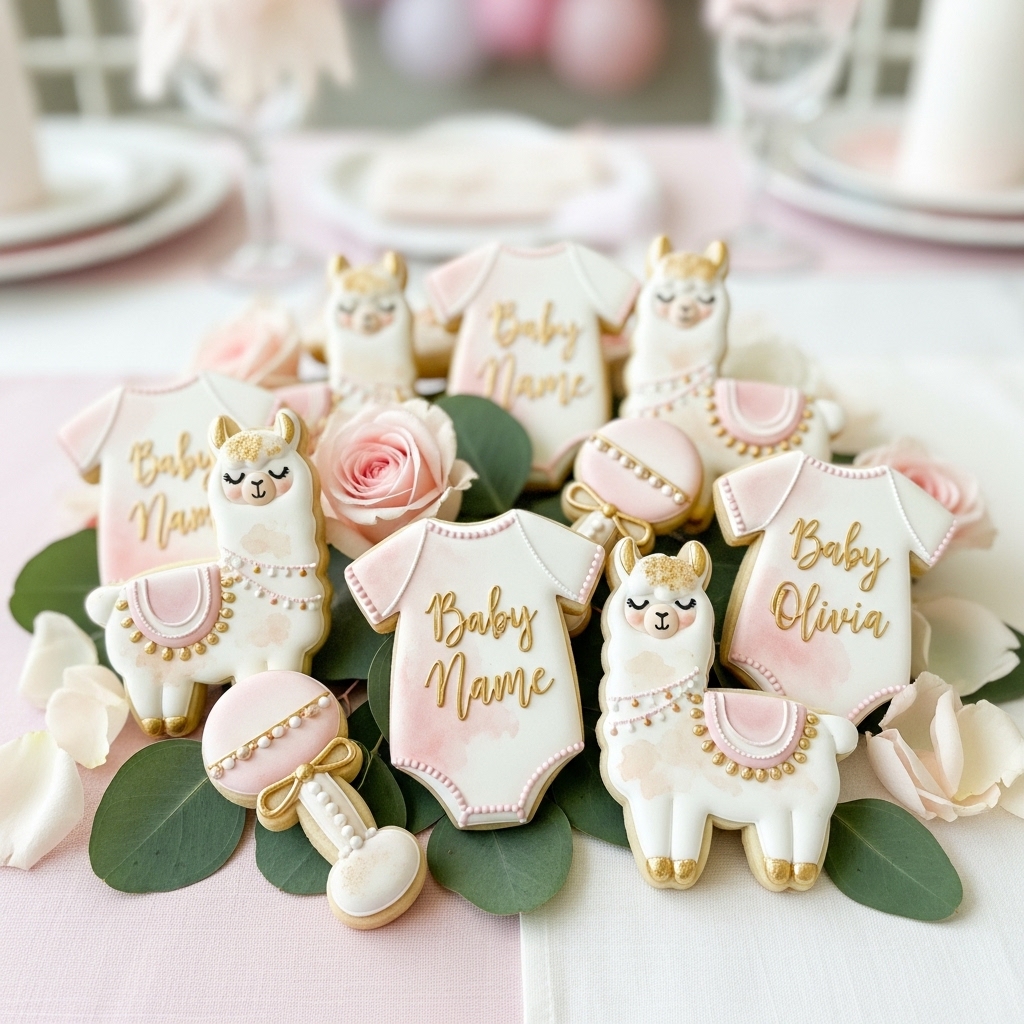 Pink Llama Mama Watercolor Cookies