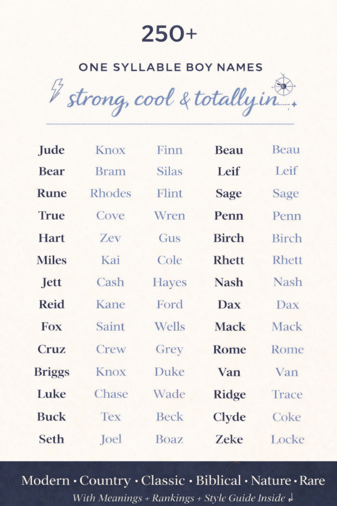 one syllable boy names ideas
