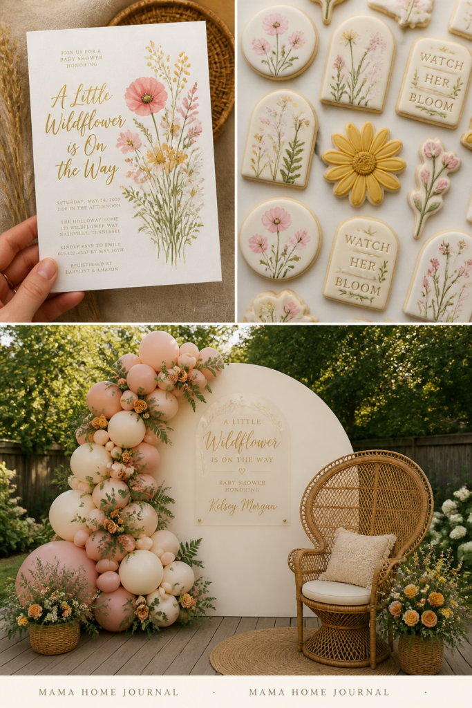 A Little Wildflower is On the Way baby shower theme