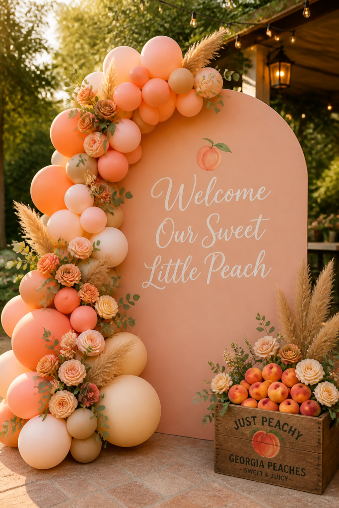 A Sweet Little Peach is On the Way baby shower theme