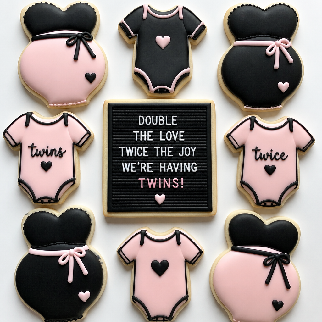 Black and Pink Baby Belly Announcement Cookies