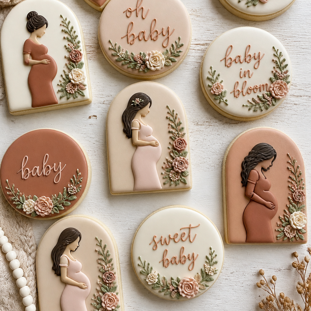 Boho Baby Announcement Cookies with Floral Accents