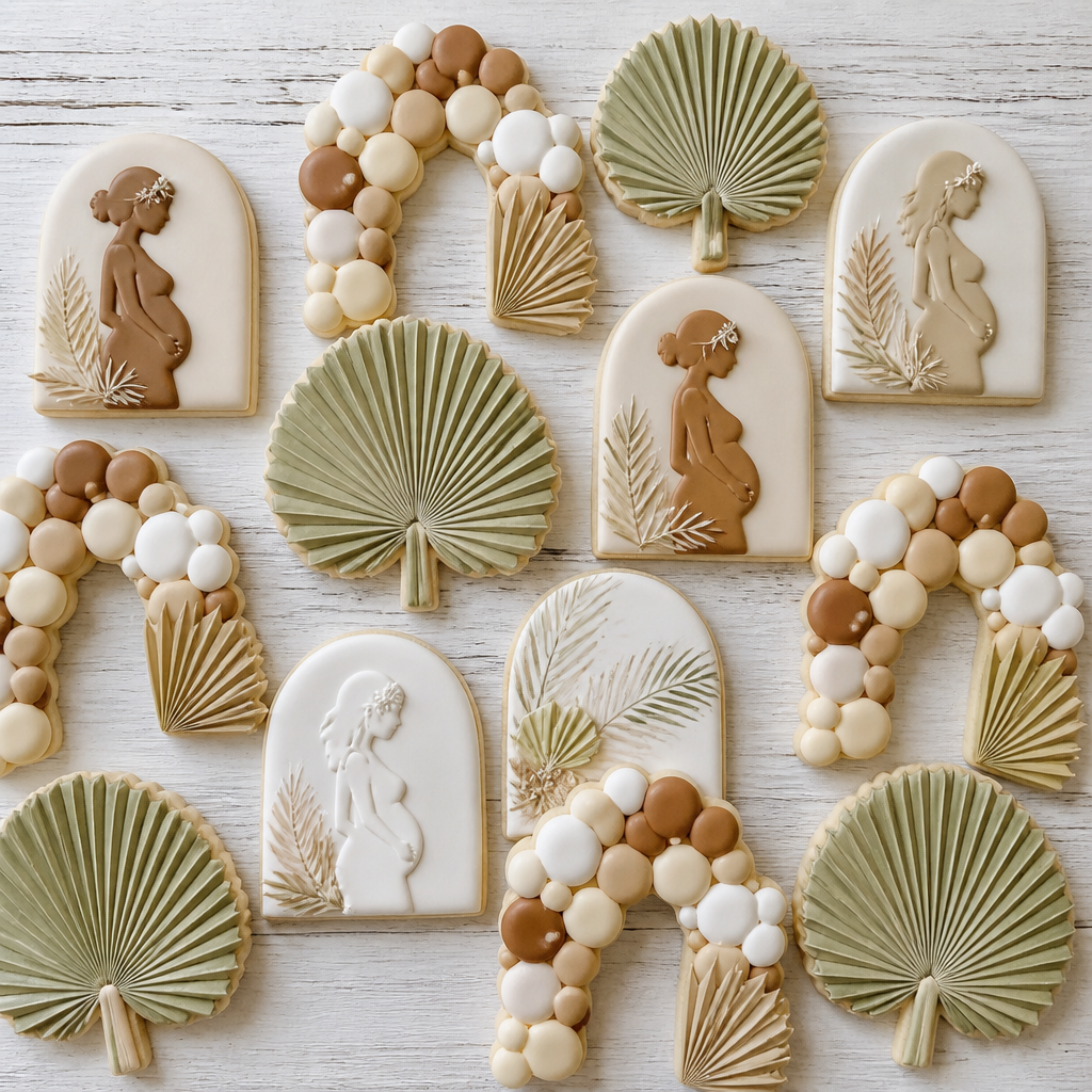 Boho Neutral Twins Pregnancy Announcement Cookies