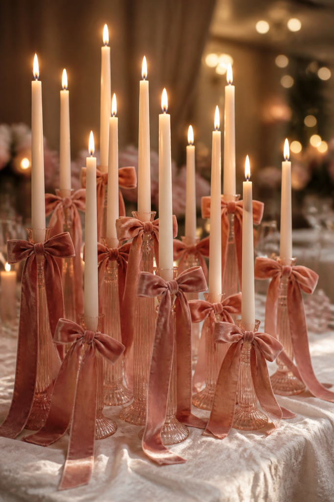 Elegant Candlesticks with Velvet Bows
