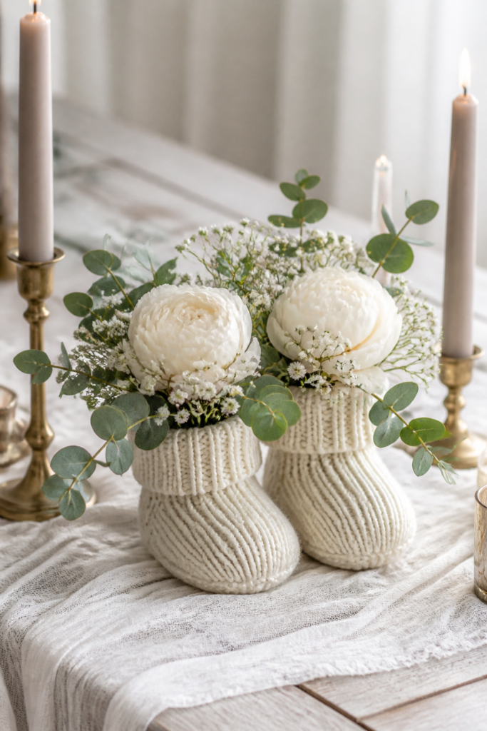 Knit Baby Booties Bouquet Holders