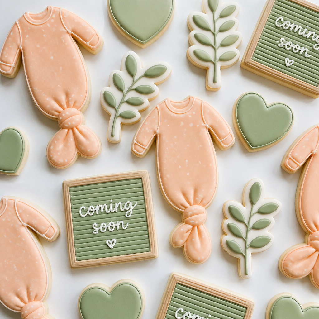 Peach and Green Line Art Baby Cookies