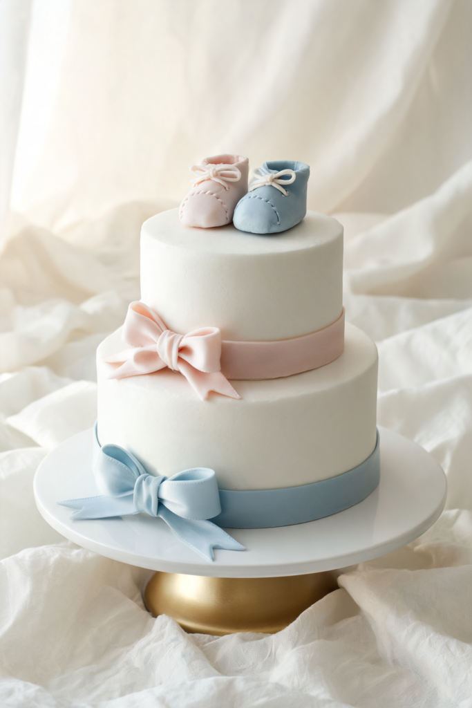 Pink and Blue Ribbon-Wrapped Cake