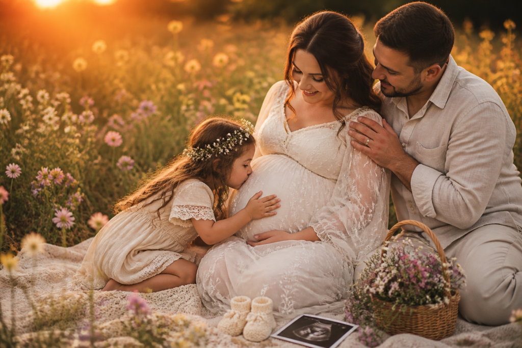 Sibling Belly Kiss pregnancy announcement