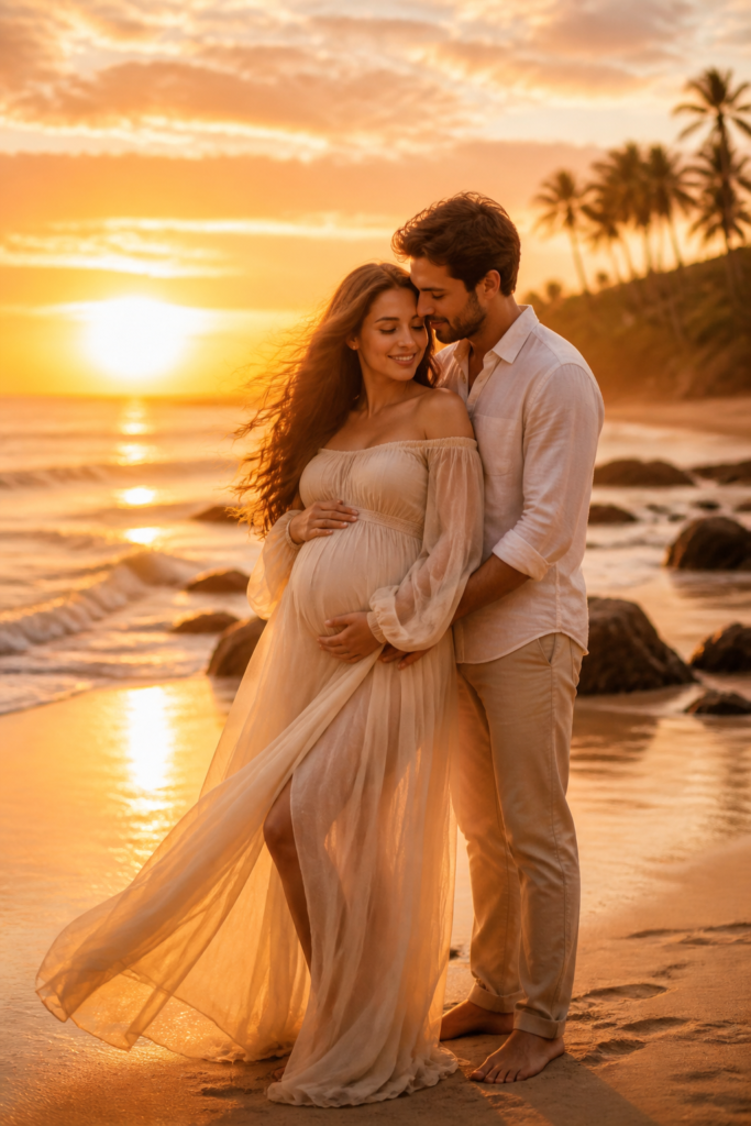 The Golden Hour Glow Beach Pregnancy Announcement