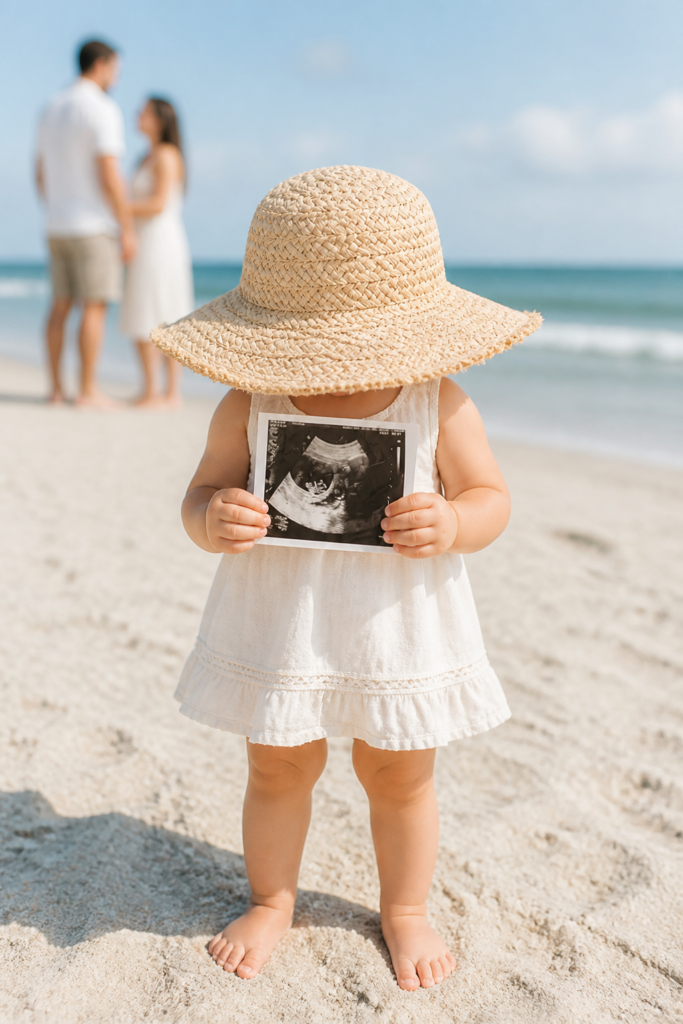 The Sibling Holds the Sonogram Beach Announcement