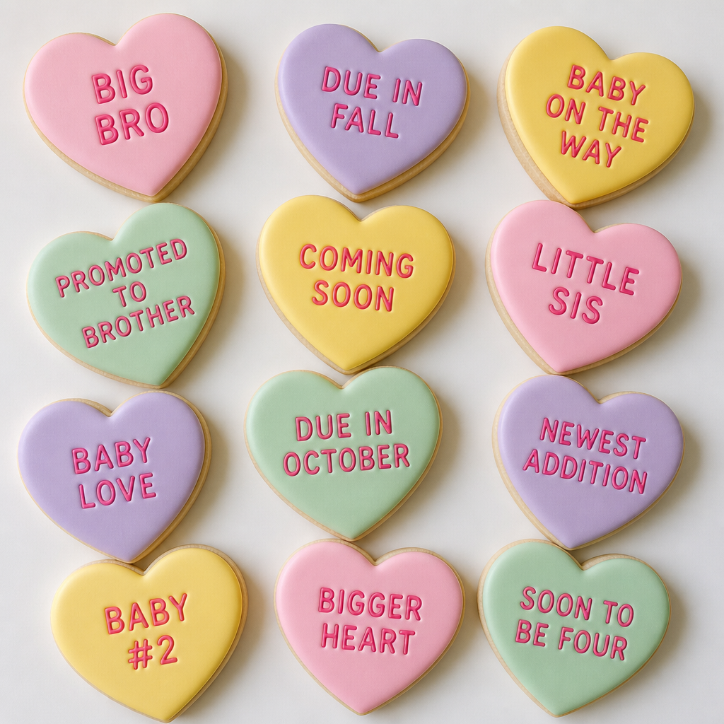 Valentine's Day Conversation Heart Baby Announcement Cookies