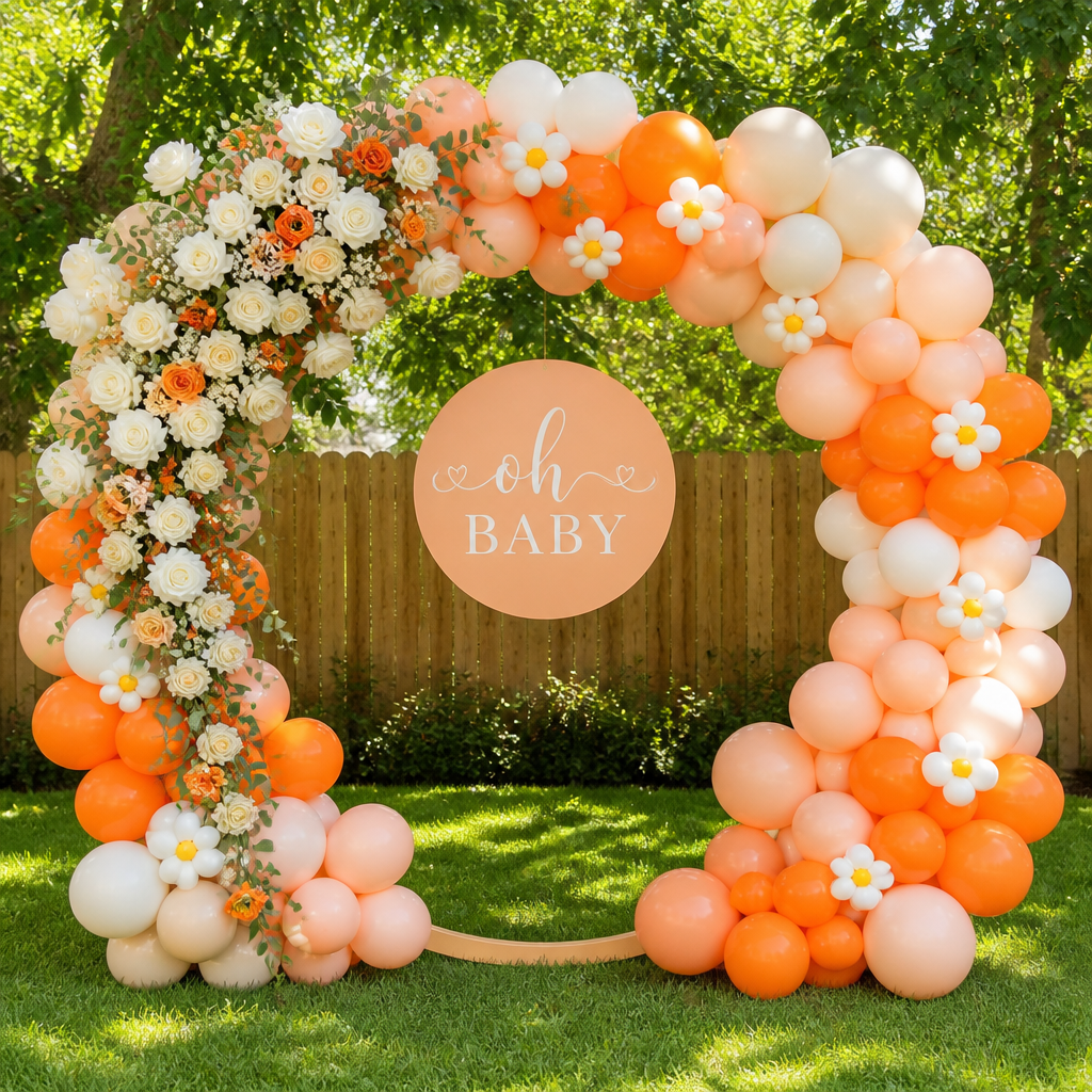 Vibrant Ivory, Peach, and Orange Balloon Display