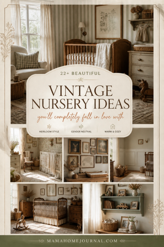 Vintage Nursery Ideas with Floral Wallpaper, Warm Wood & Antique Charm