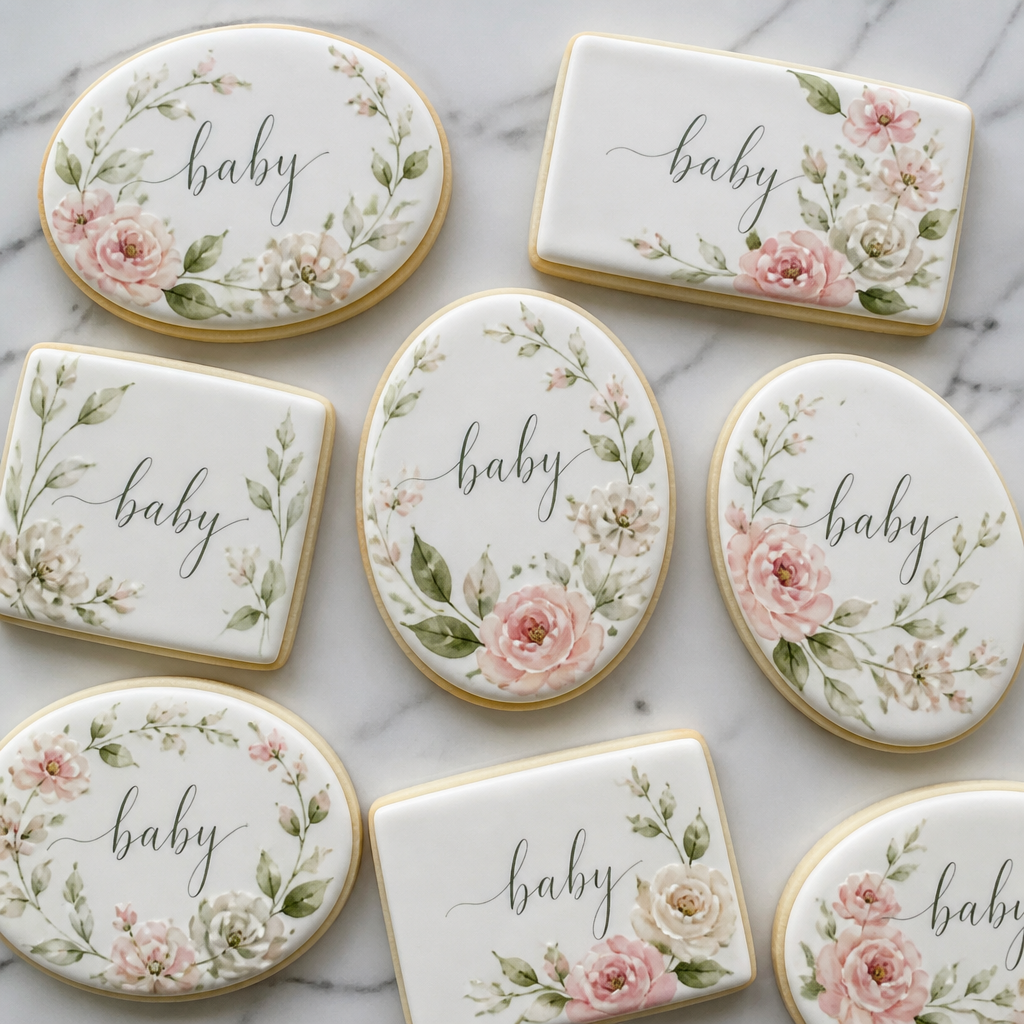 Watercolor Floral Pregnancy Announcement Cookies