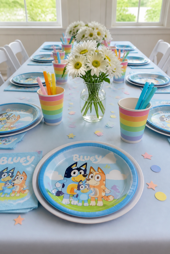 Bluey Table Setting with Custom Plates and Cups