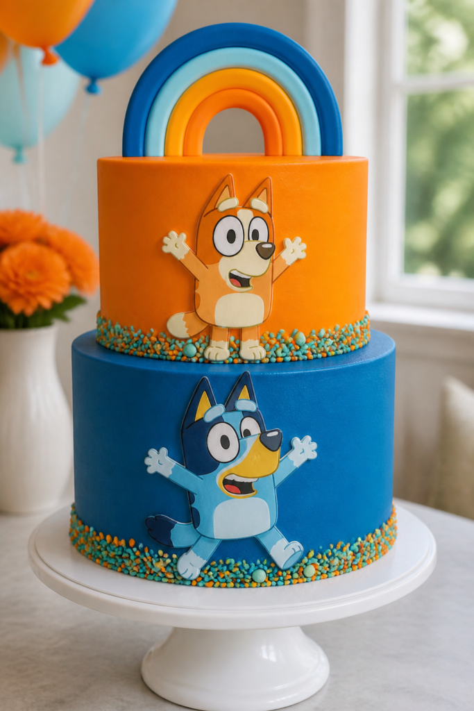 Bold Blue and Orange Bluey Cake