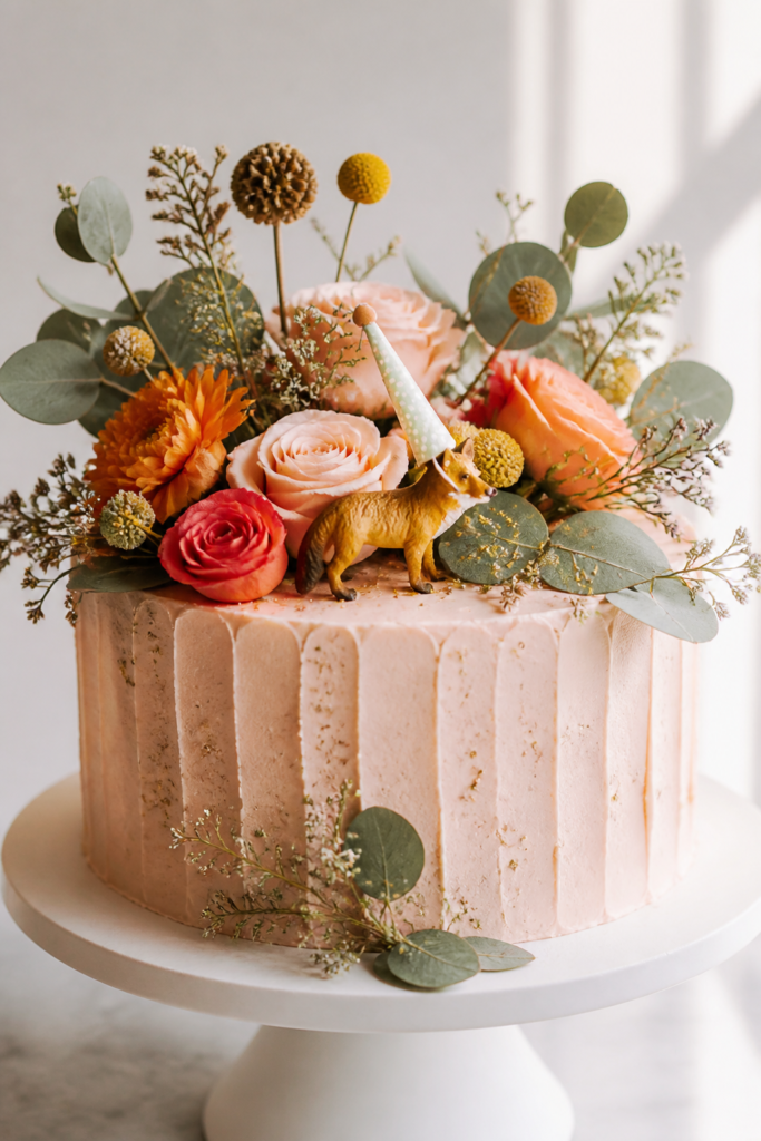 Botanical Birthday Cake with Woodland Creatures