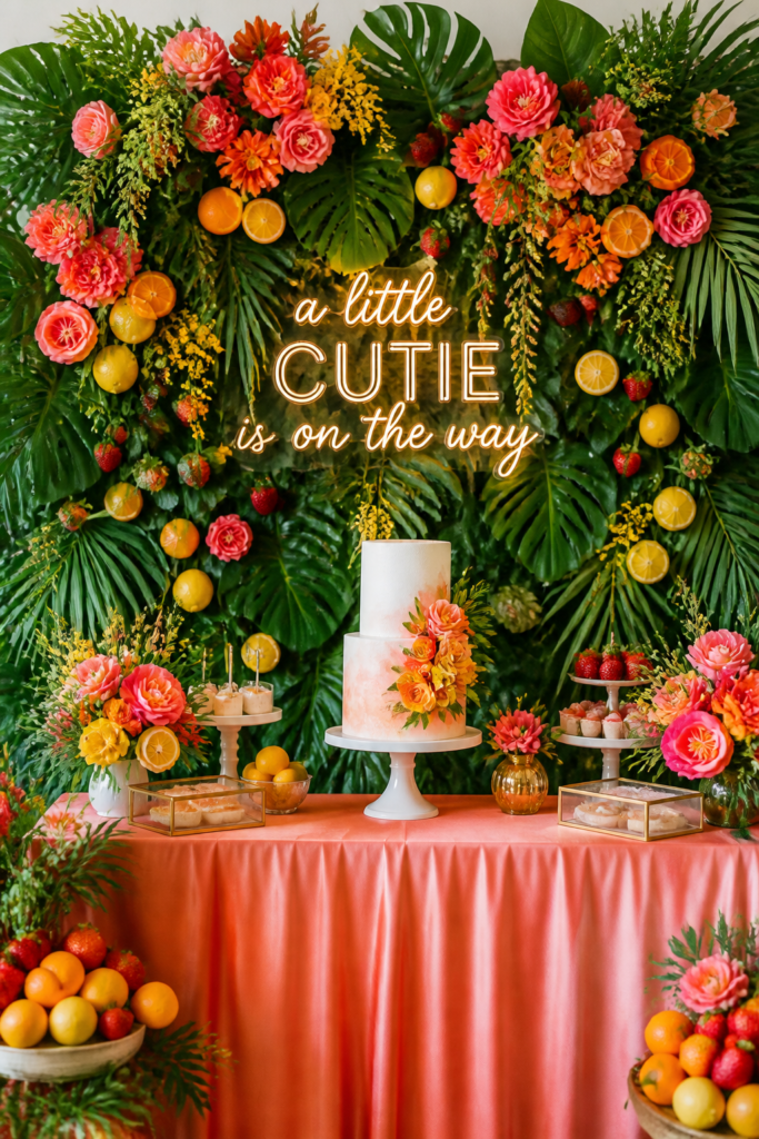 Bright Produce and Floral Backdrop