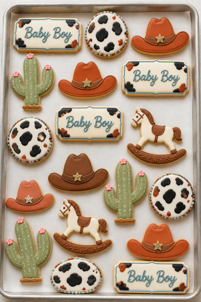 Cow Print and Cactus Baby Shower Cookies