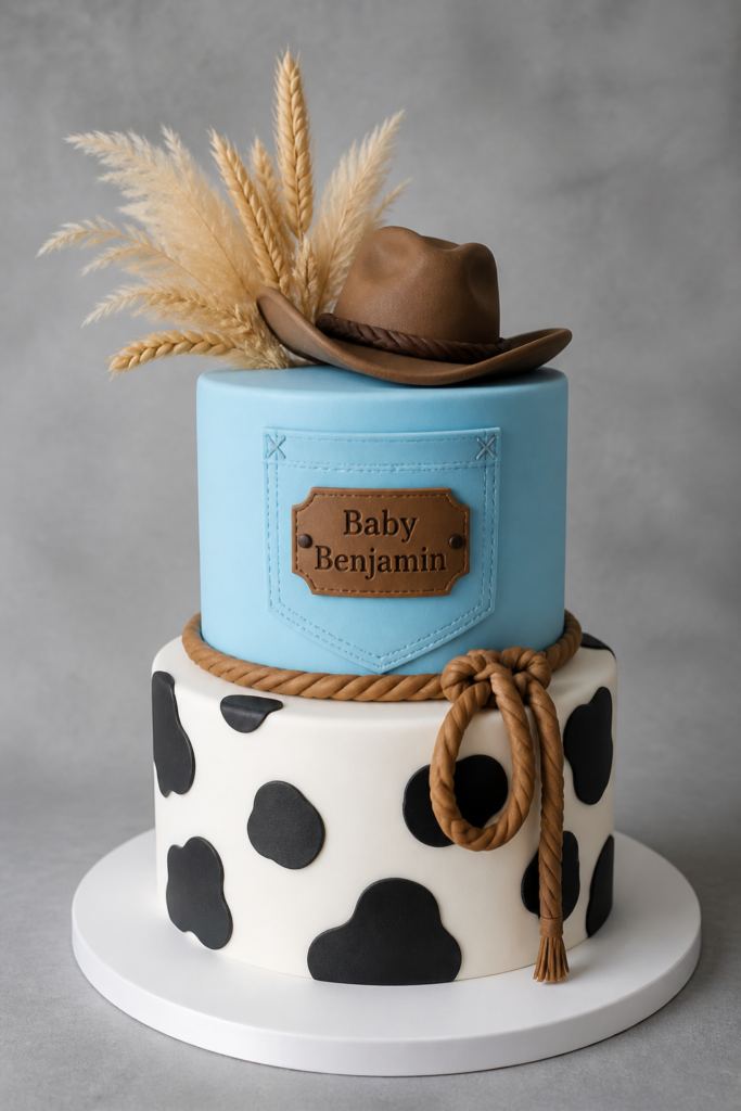 Denim and Cow Print Baby Shower Cake