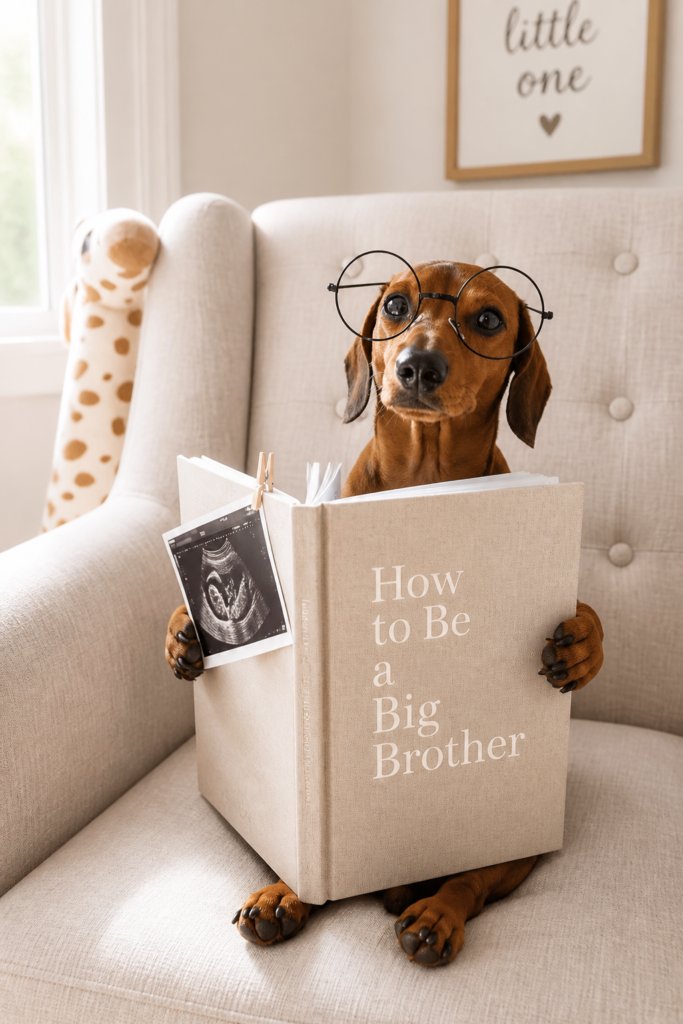 Dog Reading a Book Pregnancy Announcement