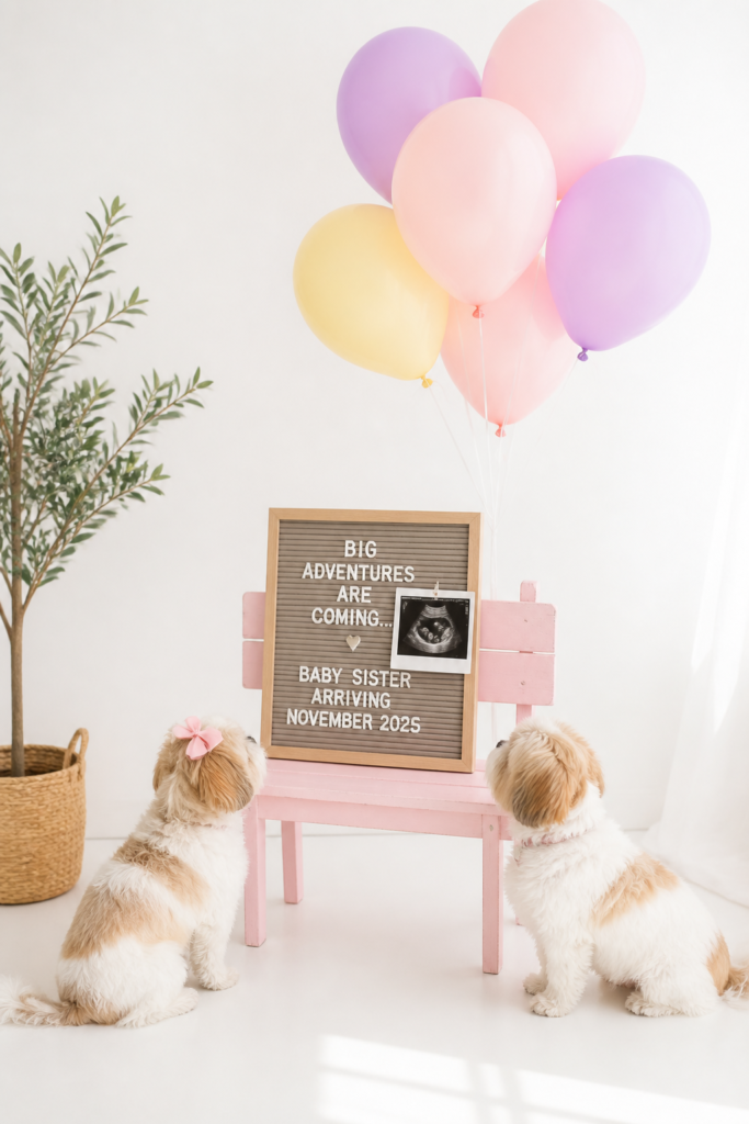 Dog with Balloons Pregnancy Announcement