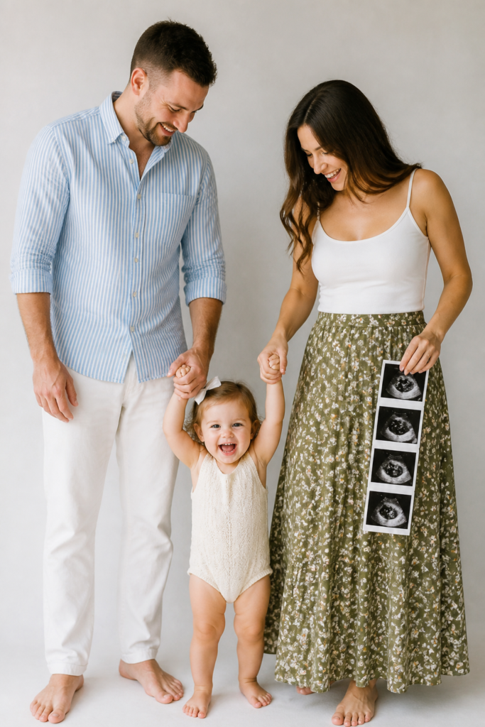 Family Portrait with Ultrasound Photos