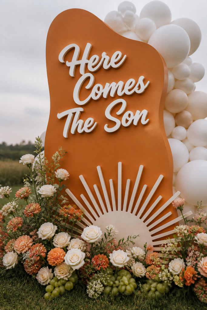 Florals and Sun Ray Entrance Sign