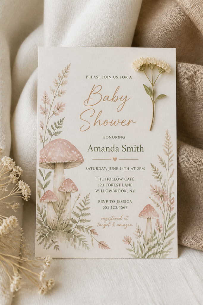 Flower and Mushroom Invitations