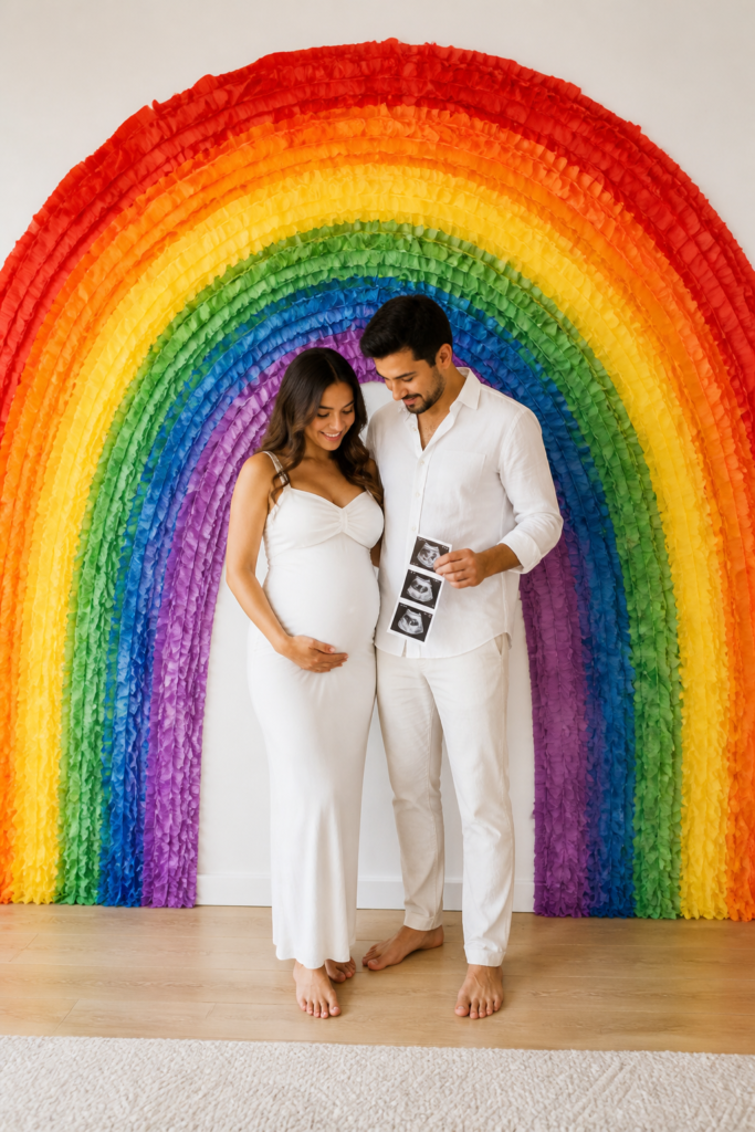 Giant Paper Rainbow Pregnancy Announcement