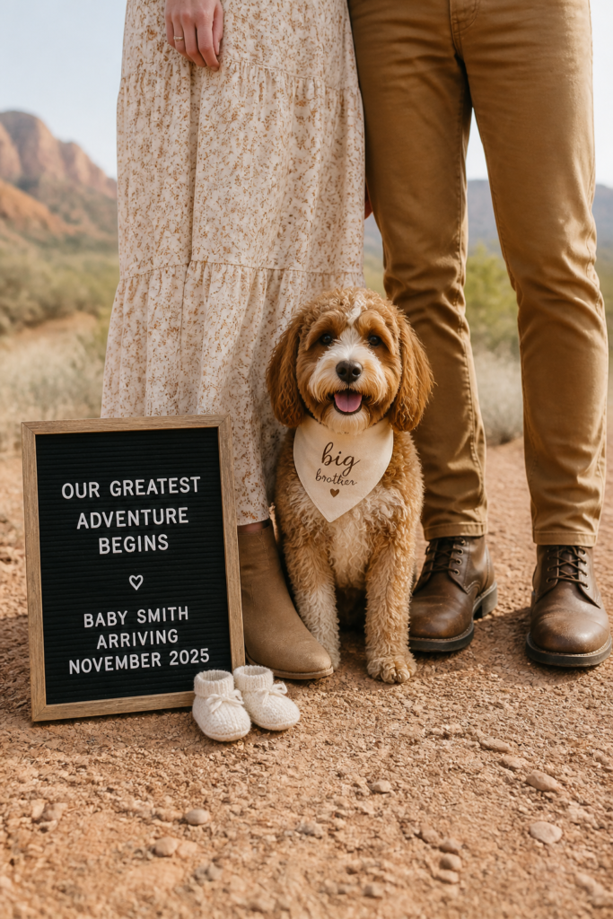 Letter Board Pregnancy Announcement with Dog